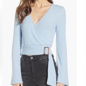 BP. Blue Belted Wrap Top